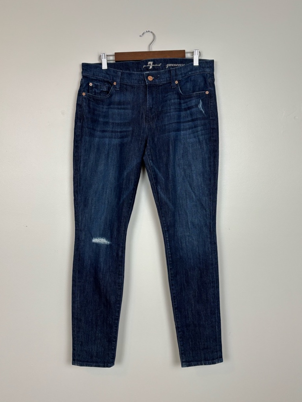 7 For All Mankind Jeans Women 32 Blue Gwenevere Skinny Distressed Mid Rise Denim